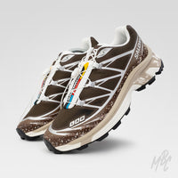 Dusky Mocha Salomon XT-6 custom angled pair view with brown gradient texture
