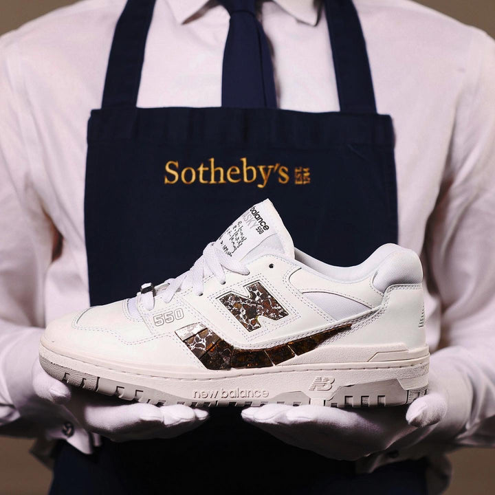 custom new balance 550 sneakers with meteorite being auctioned at sothebys