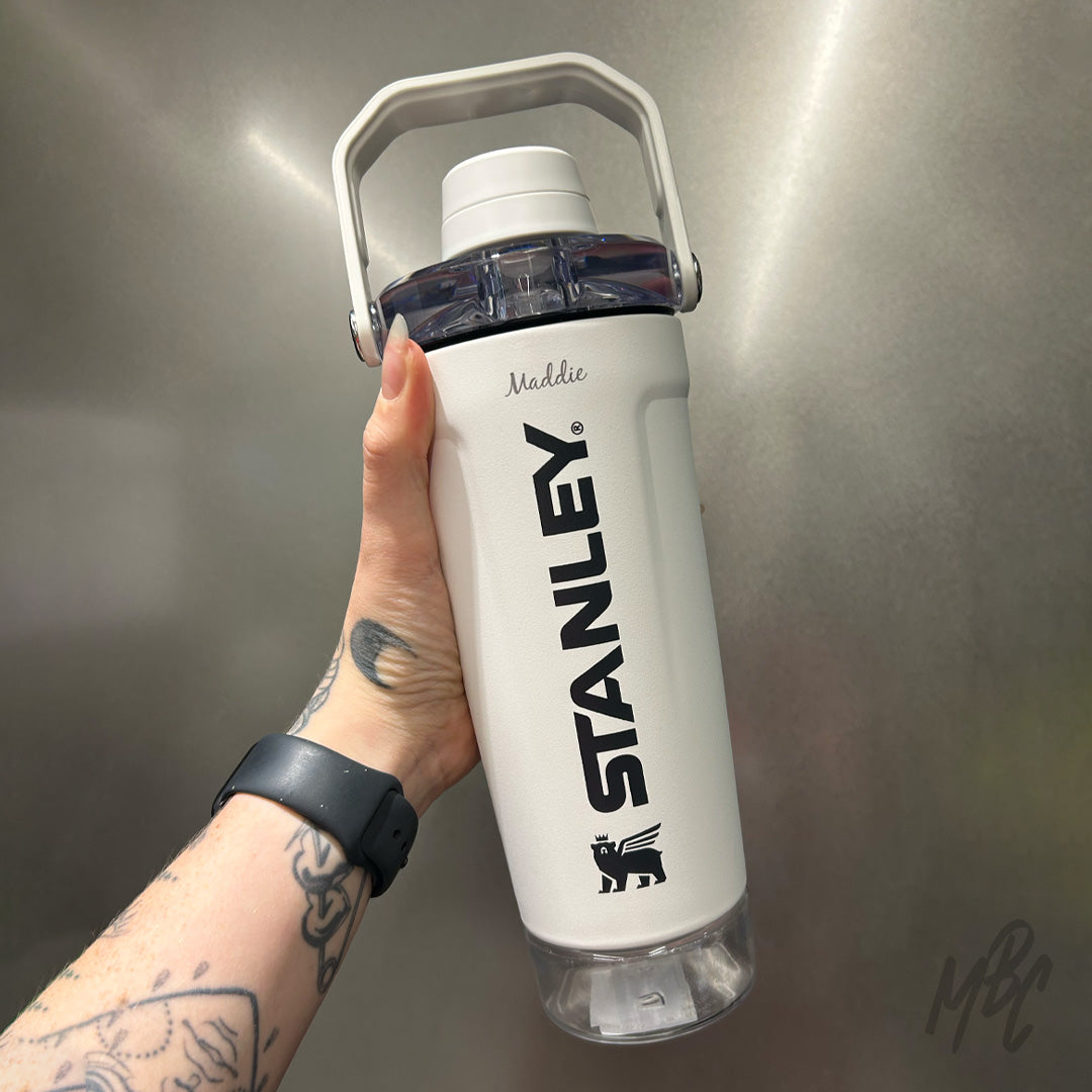 Custom Engraved Stanley Active Shaker Cup. Custom drinkware gift with name engraving for lifestyle or corporate use.