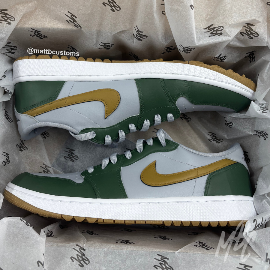 Fairway Gold - Jordan 1 Low Golf Custom | UK 10