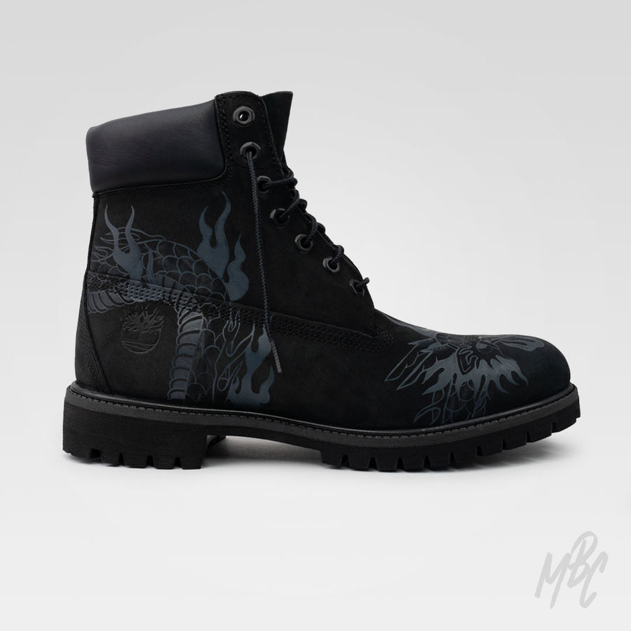 Flaming Dragon Hand Painted Black Timberland Custom Boots