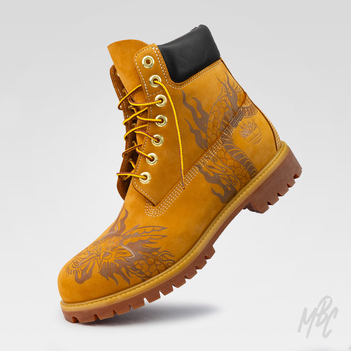 Flaming Dragon Hand Painted Tan Timberland Custom Boots