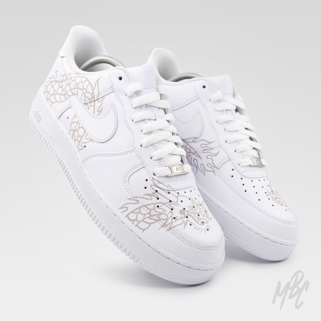 Flaming Dragon Nike Air Force 1 Custom Sneakers with Hand Painted Design