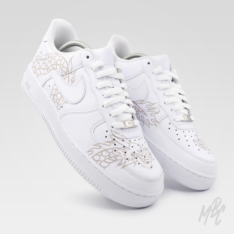 Flaming Dragon Nike Air Force 1 Custom Sneakers with Hand Painted Design