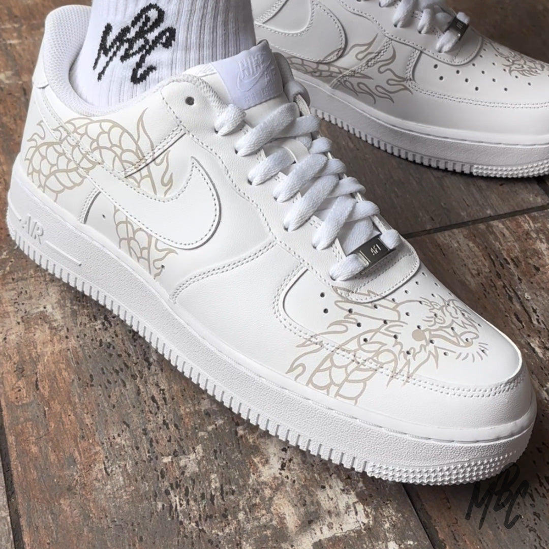 Flaming Dragon Nike Air Force 1 Custom Sneakers with Hand Painted Design