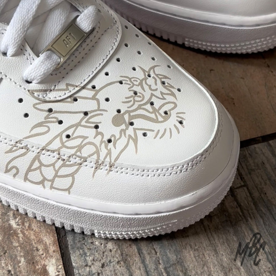 Flaming Dragon Nike Air Force 1 Custom Sneakers with Hand Painted Design