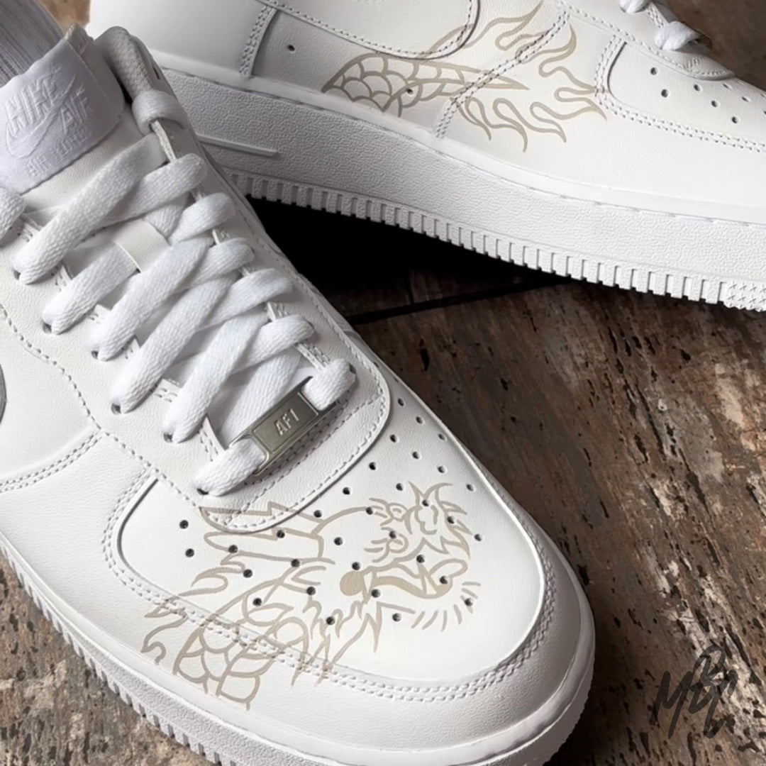 Nike Air Force 1 Custom Sneakers with Hand Painted Design - Flaming Dragon