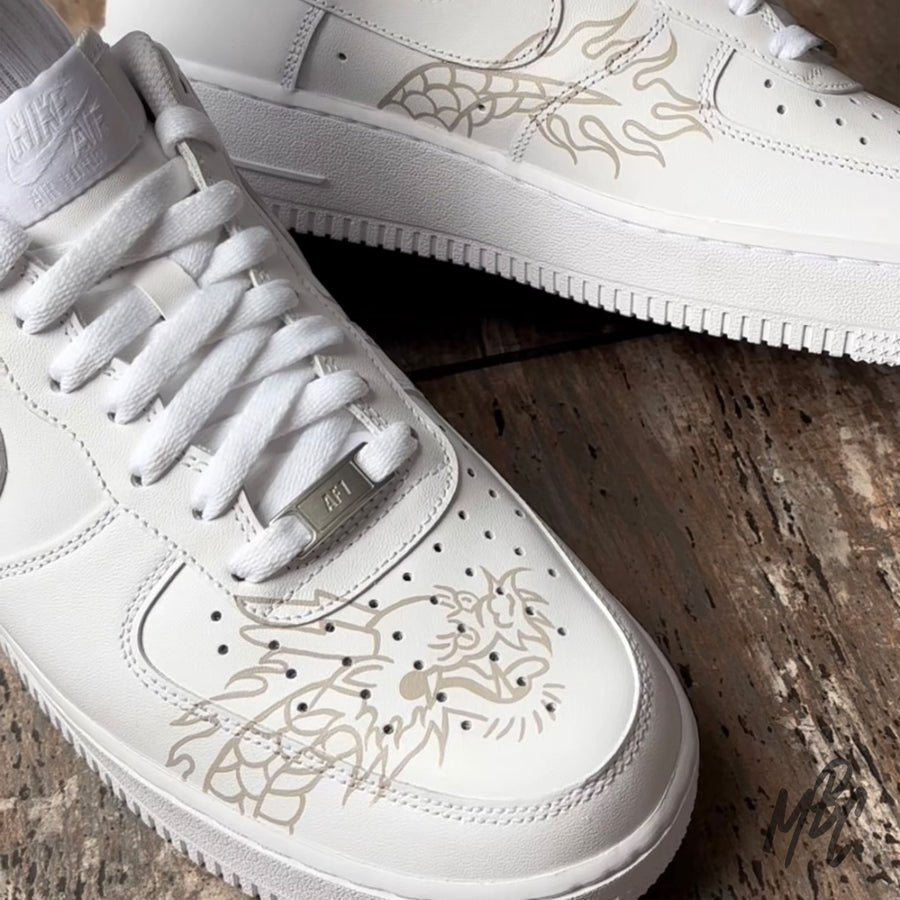 Nike Air Force 1 Custom Sneakers with Hand Painted Design - Flaming Dragon