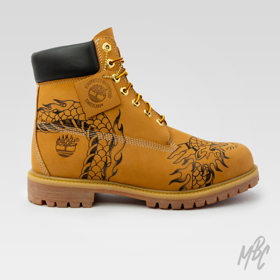 Flaming Dragon Hand Painted Tan Timberland Custom Boots