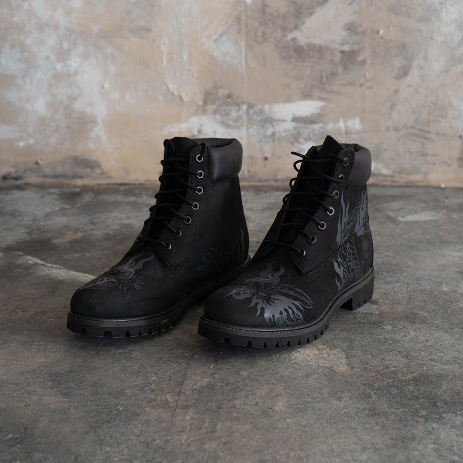 Flaming Dragon - Timberland Black Boot Custom