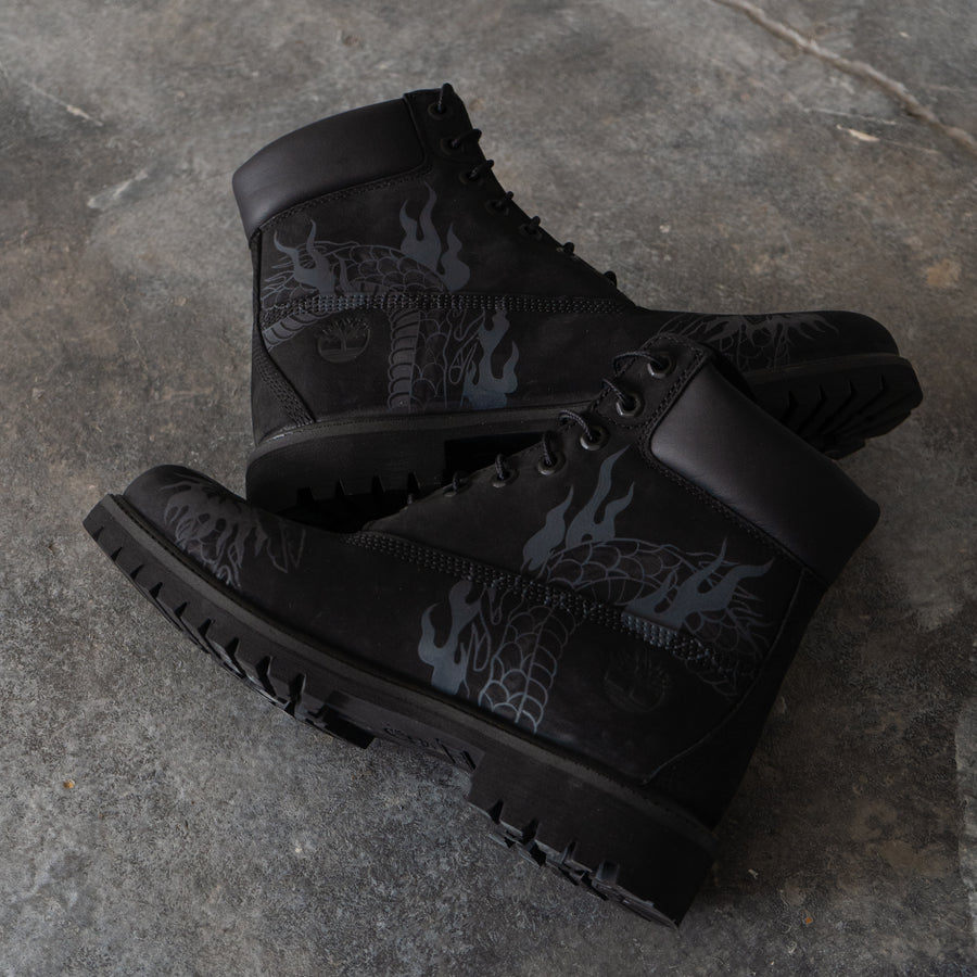 Flaming Dragon - Timberland Black Boot Custom