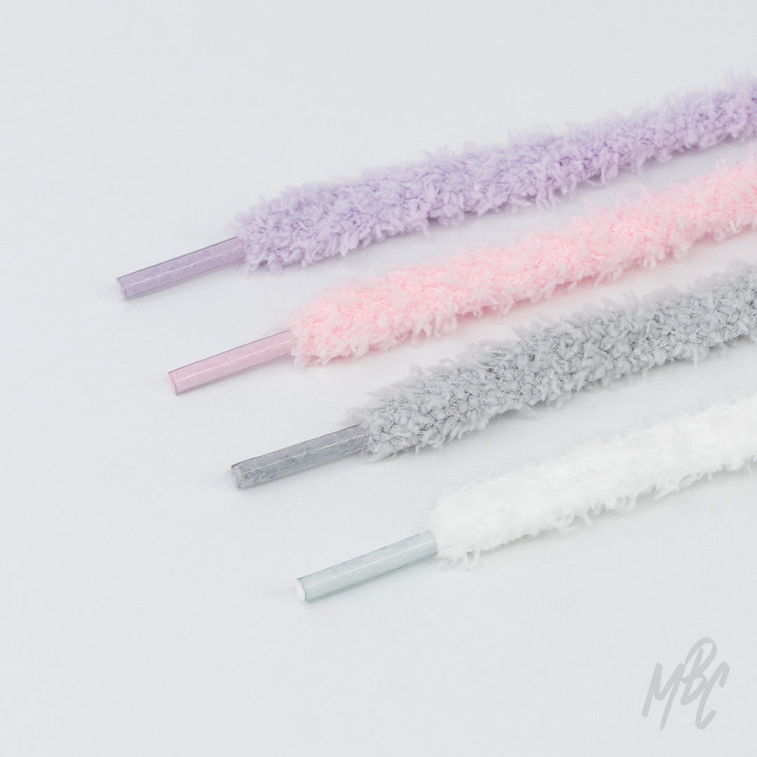 Fluffy Shoelaces in Lilac, Pink, Grey and White