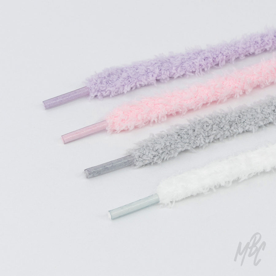 Fluffy Shoelaces in Lilac, Pink, Grey and White