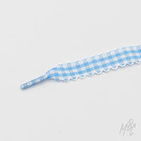 Blue gingham sneaker laces with scalloped edges and check pattern for custom trainers and personalised footwear