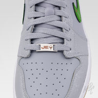 Custom Engraved Golf Lace Locks - Custom Engraved Golf Dubrae on Custom Nike Jordan 1 Low Sneaker - Happy Putting