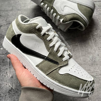 Sage Suede Reverse Swoosh - Jordan 1 Low Custom Nike Sneakers