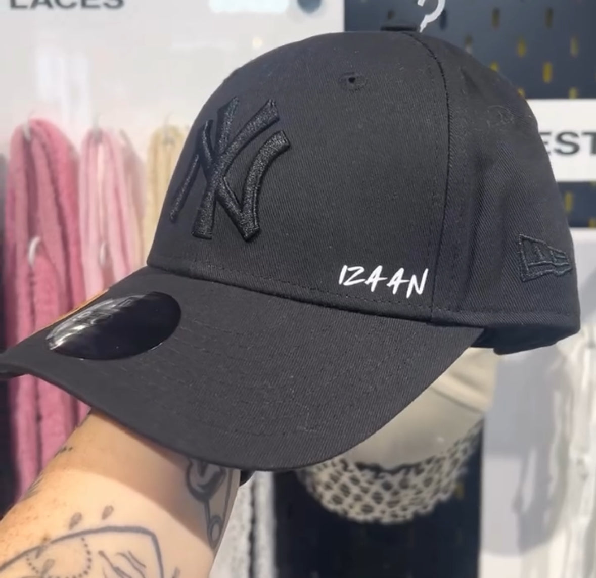 Personalised New Era New York Yankies hat taken from the MattB Customs JD in store pop up