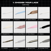 Additional Lace Charm Pack lace styles including gingham, leopard, braided knit, scrunchie ribbon and heritage check laces
