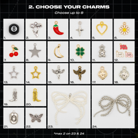 Lace Charm Pack charm selection featuring hearts, stars, cherries, clovers, bows, butterflies and decorative trainer charms