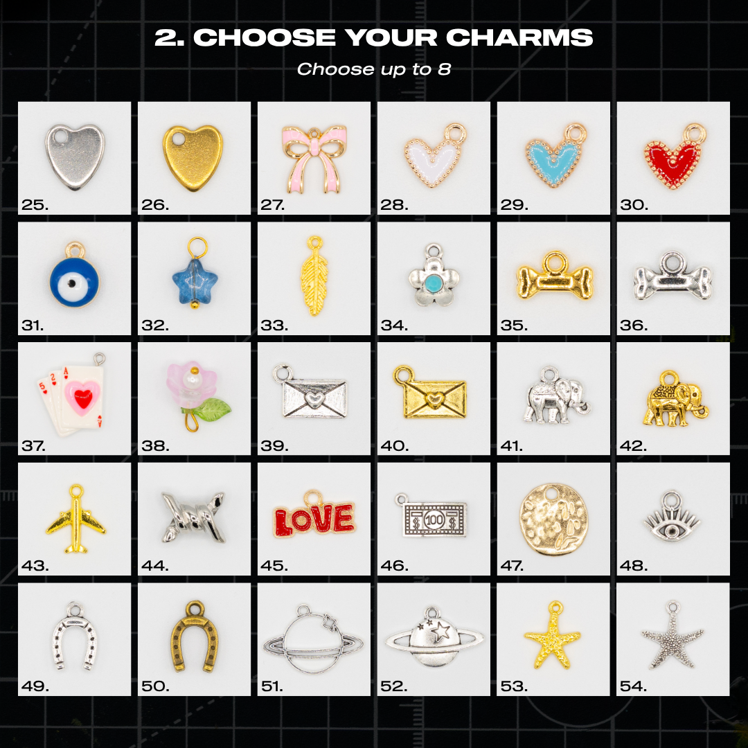 Trainer lace charms including hearts, bows, flowers, elephants, envelopes, horseshoes, stars and love-themed charms