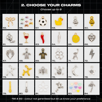 Lace Charm Pack charms featuring sports, smiley faces, turtles, clovers, moons, stars, palm trees and novelty charms