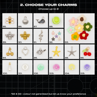 Decorative trainer charms including bees, flowers, cherries, starfish, tennis ball charms and colourful lace accessories