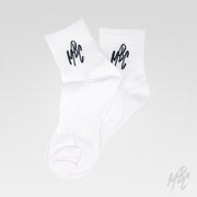 White MBC crew socks featuring embroidered MattB Customs logo, premium cotton blend lifestyle socks