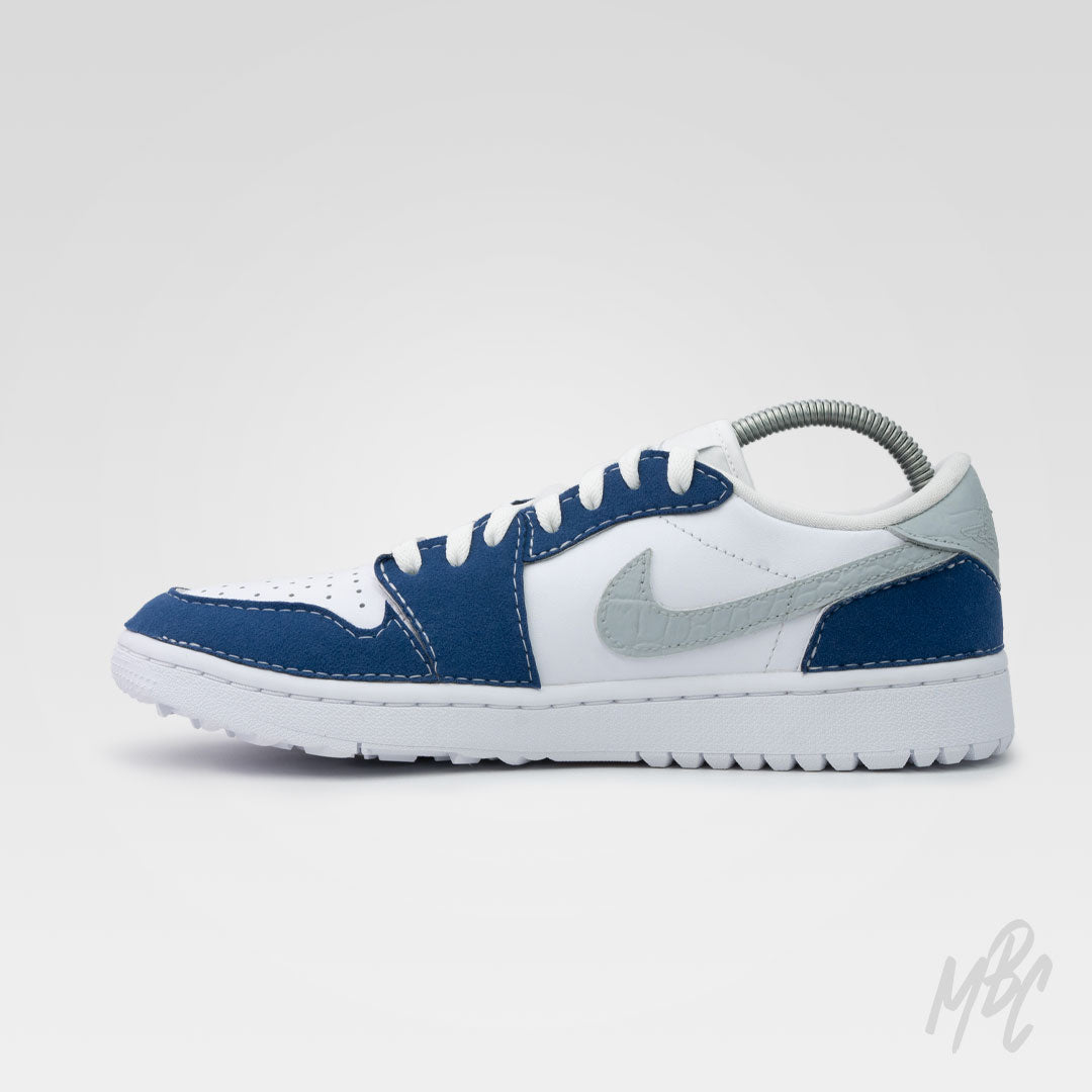 Navy Reverse Swoosh Suede Jordan 1 Low Golf Custom Shoe