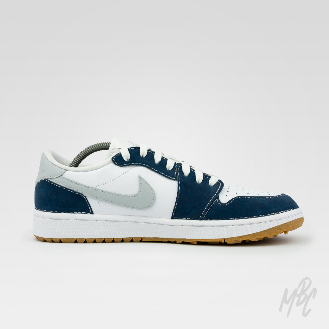 Navy Reverse Swoosh Suede Jordan 1 Low Golf Custom Sneakers
