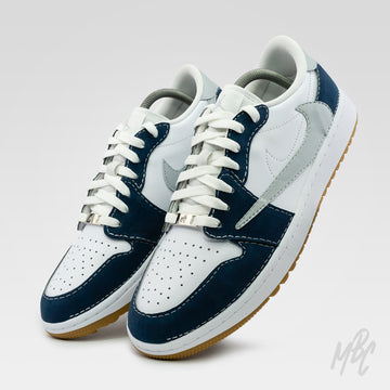 Navy Reverse Swoosh Suede Jordan 1 Low Golf Custom Sneakers