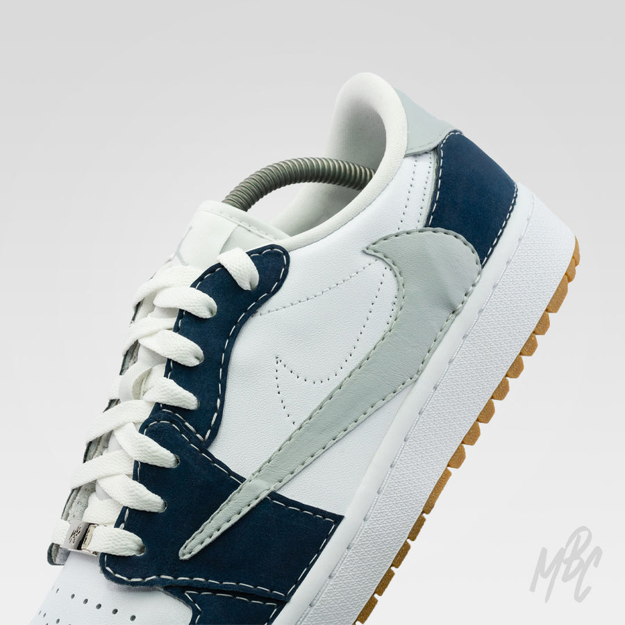 Navy Reverse Swoosh Suede Jordan 1 Low Golf Custom Sneakers