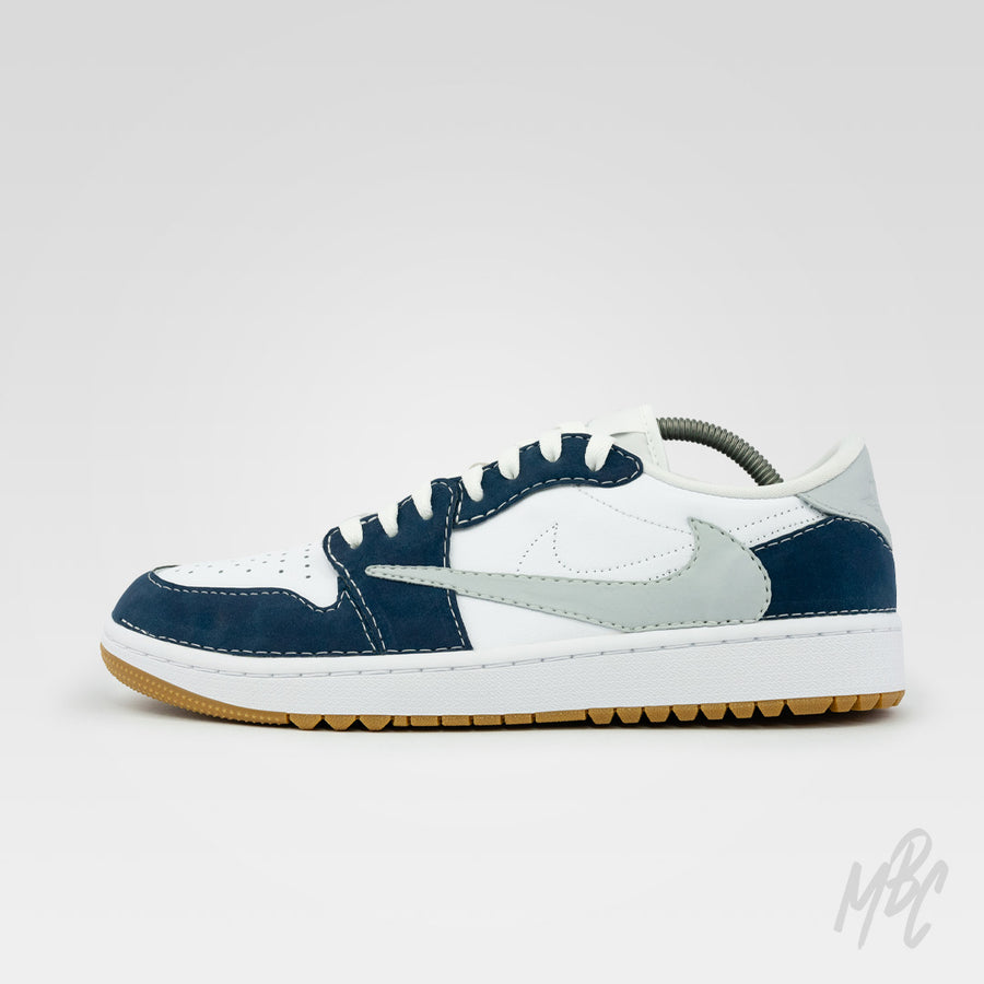 Navy Reverse Swoosh Suede Jordan 1 Low Golf Custom Sneakers