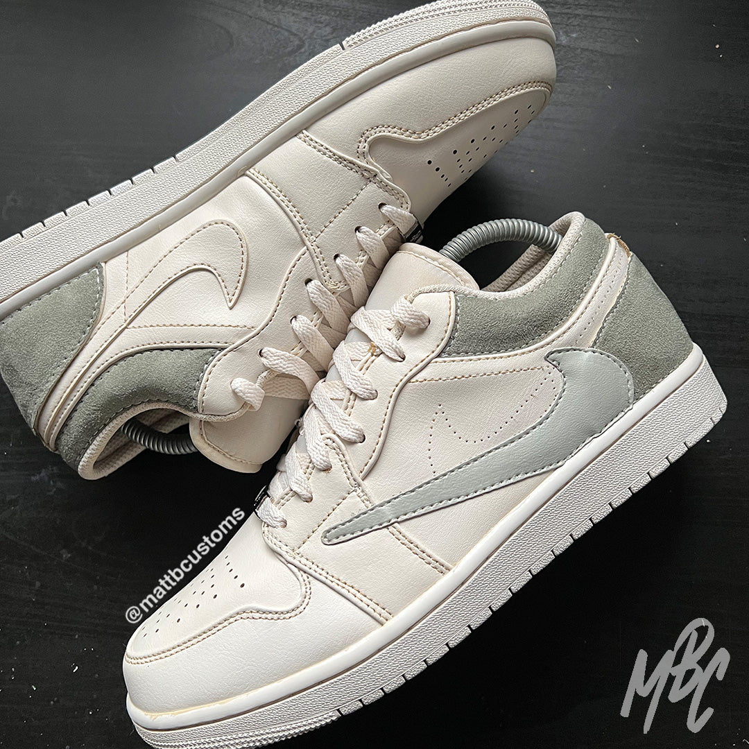 Aged Olive Reverse Swoosh - Jordan 1 Low Custom Nike Sneakers