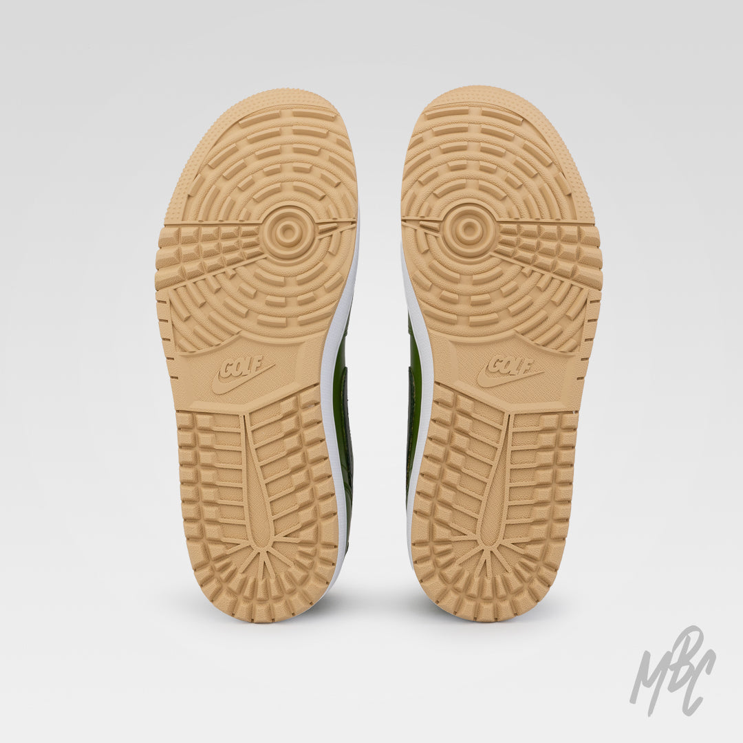 Custom Jordan 1 Low golf outsole with gum sole traction pattern