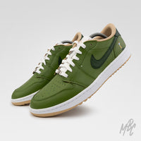 Custom Jordan 1 Low Off The Tee green and white golf sneakers pair angled view