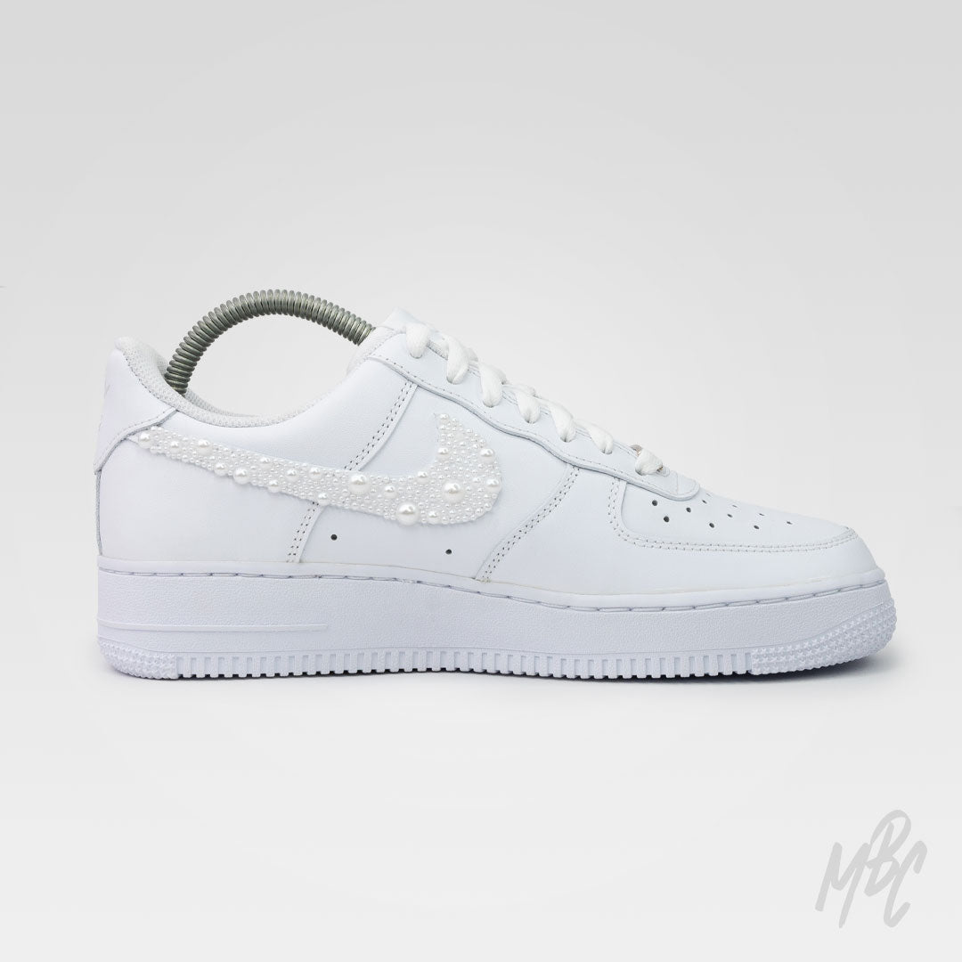 Pearl Swooshes White Wedding Air Force 1 Custom Sneakers