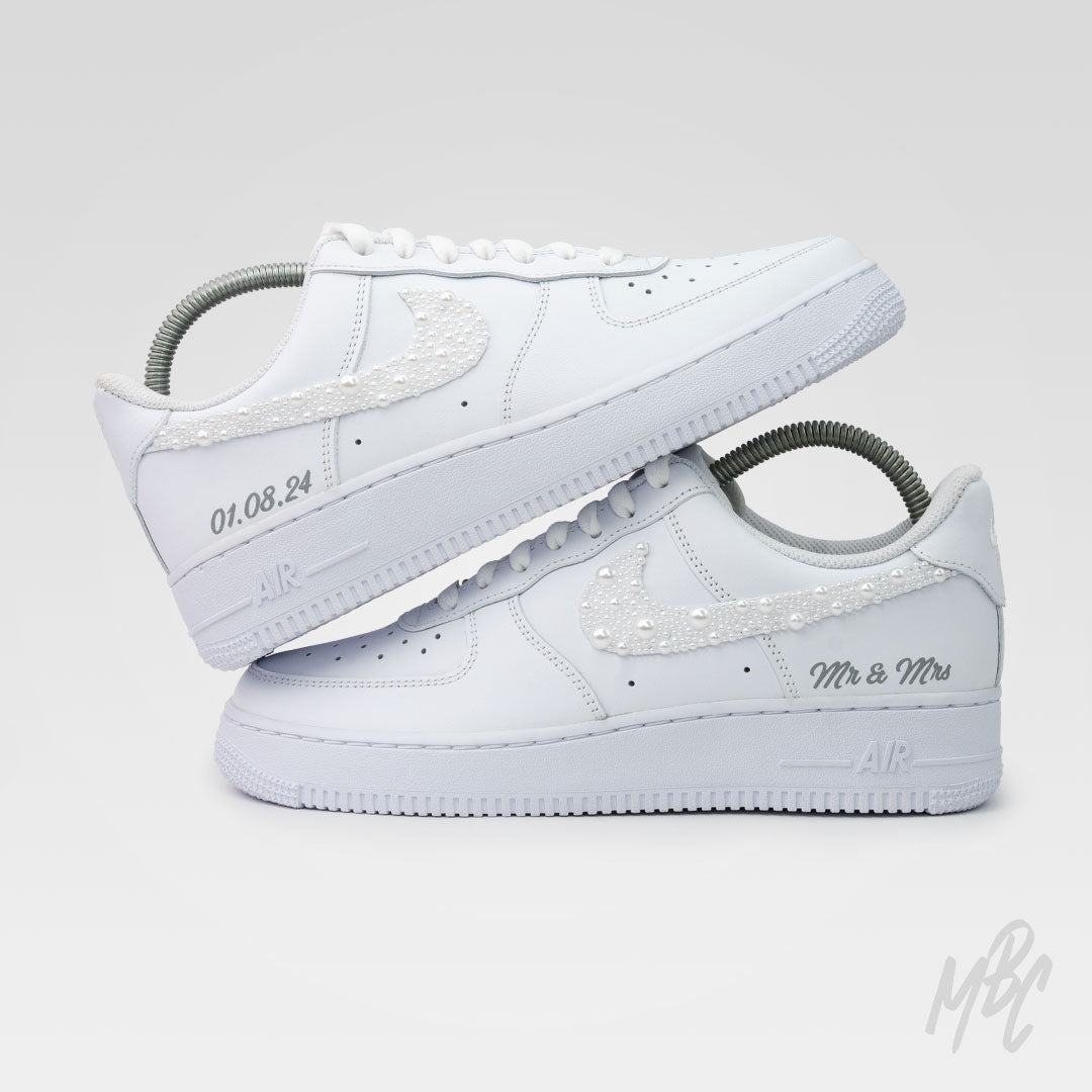 Pearl Swooshes White Wedding Air Force 1 Custom Sneakers