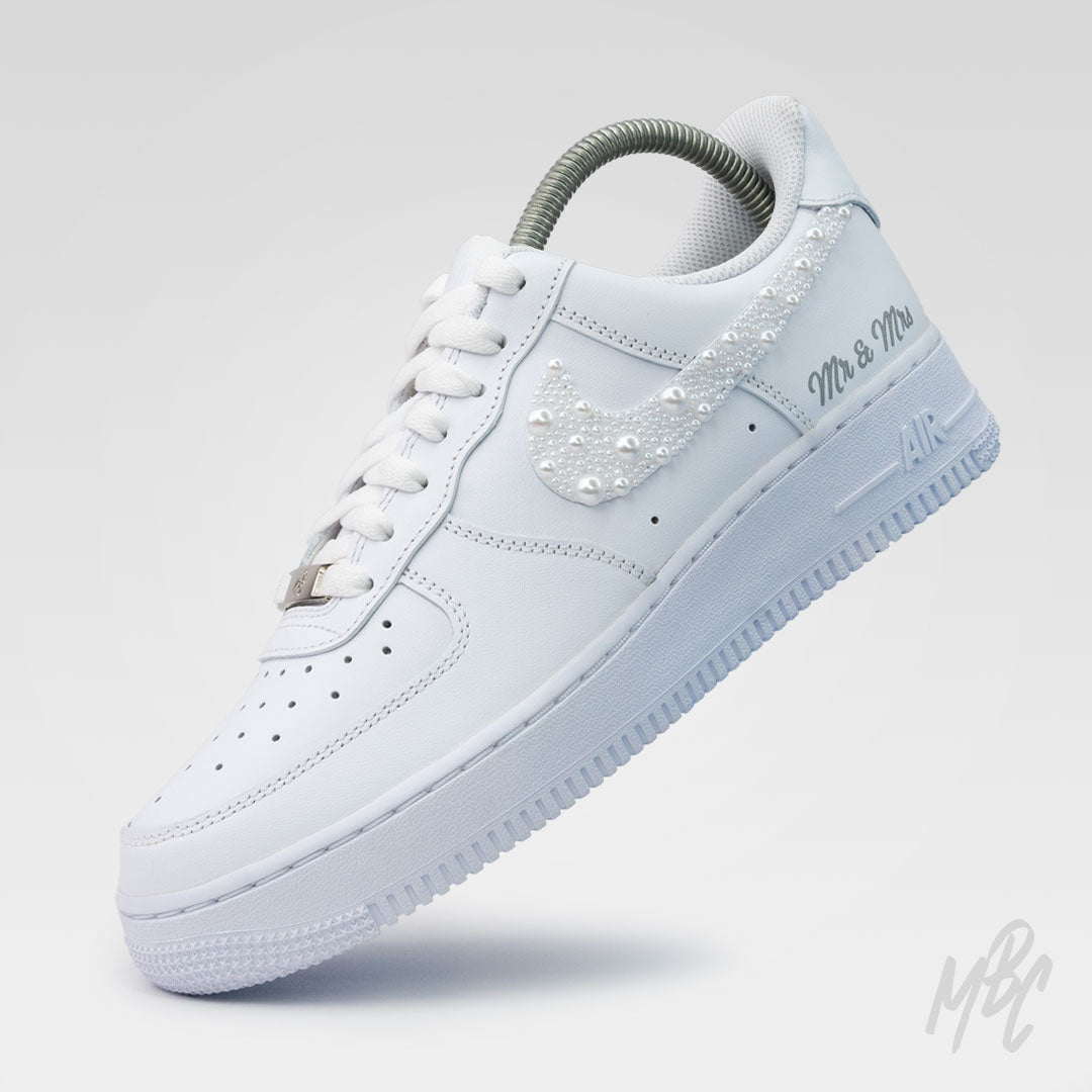 Pearl Swooshes White Wedding Air Force 1 Custom Sneakers