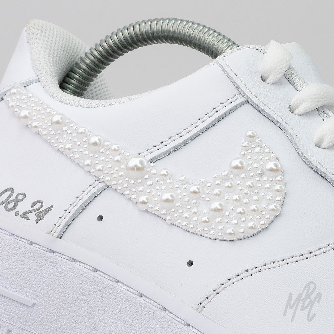 Pearl Swooshes White Wedding Air Force 1 Custom Sneakers