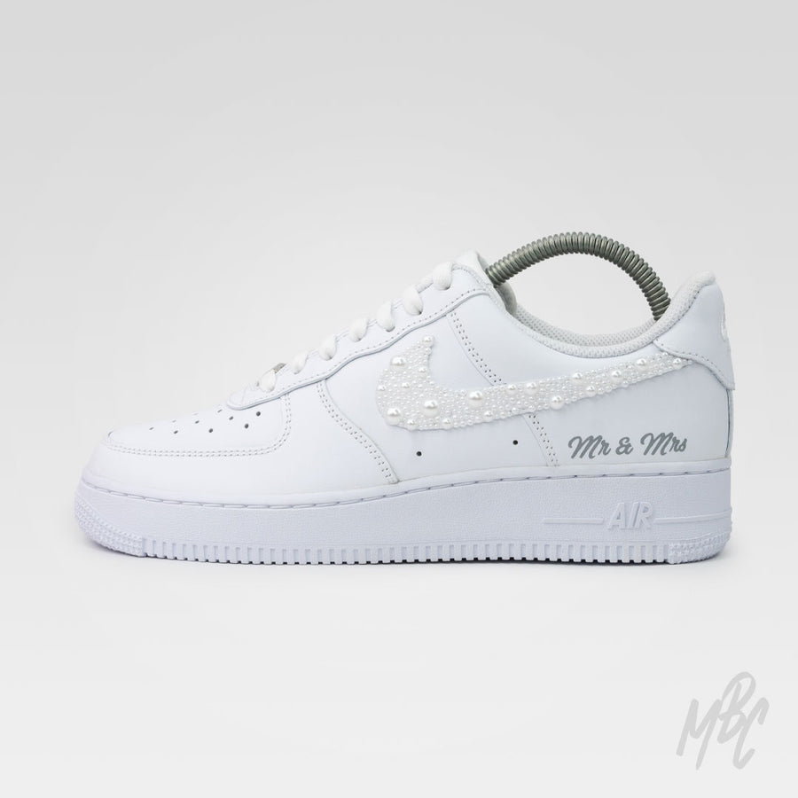 Pearl Swooshes White Wedding Air Force 1 Custom Sneakers