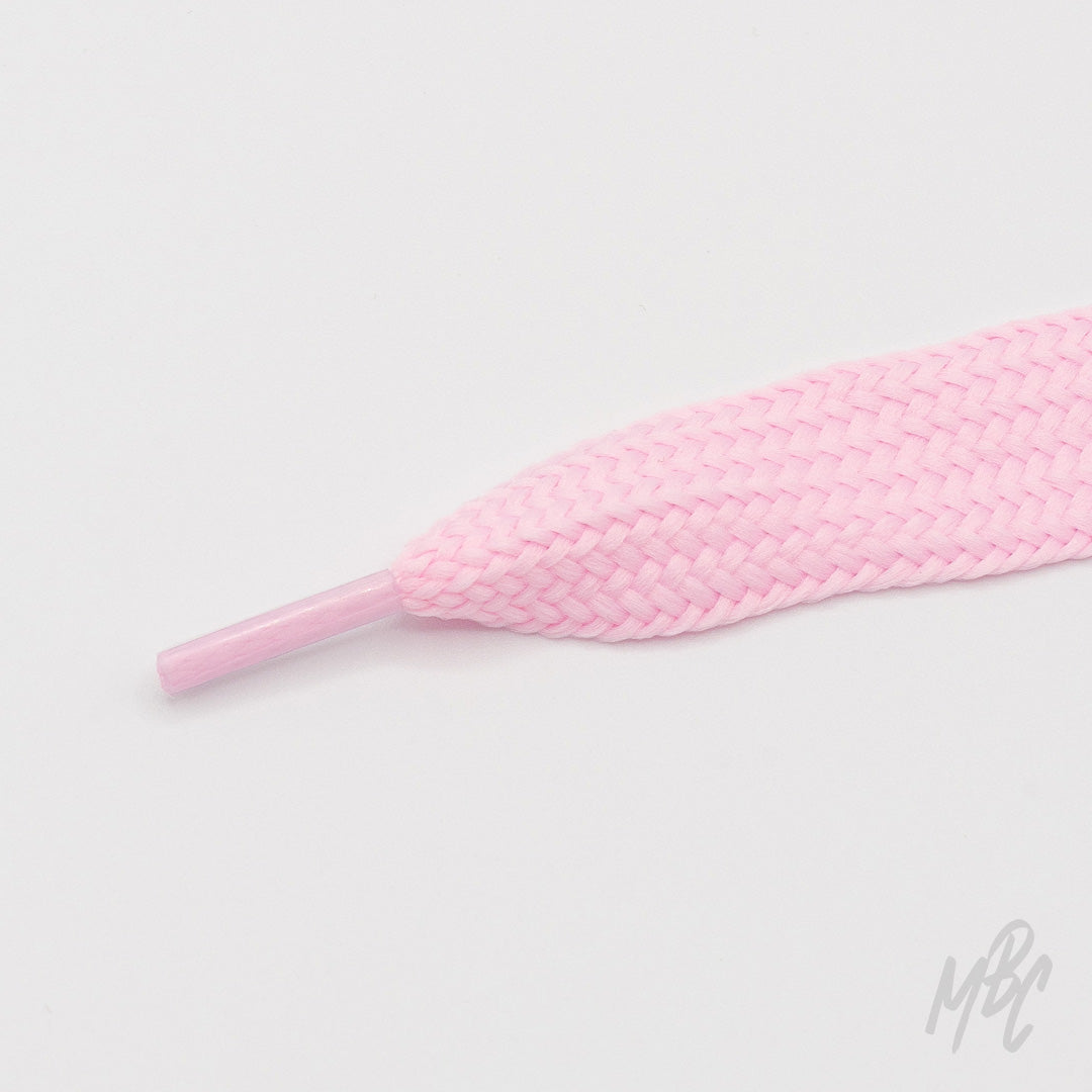 Pink thick flat sneaker laces with woven construction for custom trainers, fashion sneakers and footwear personalisation