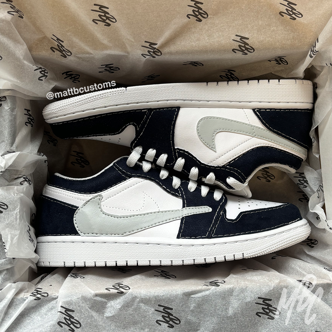 Navy reverse Swoosh - Jordan 1 Low Custom Sneakers