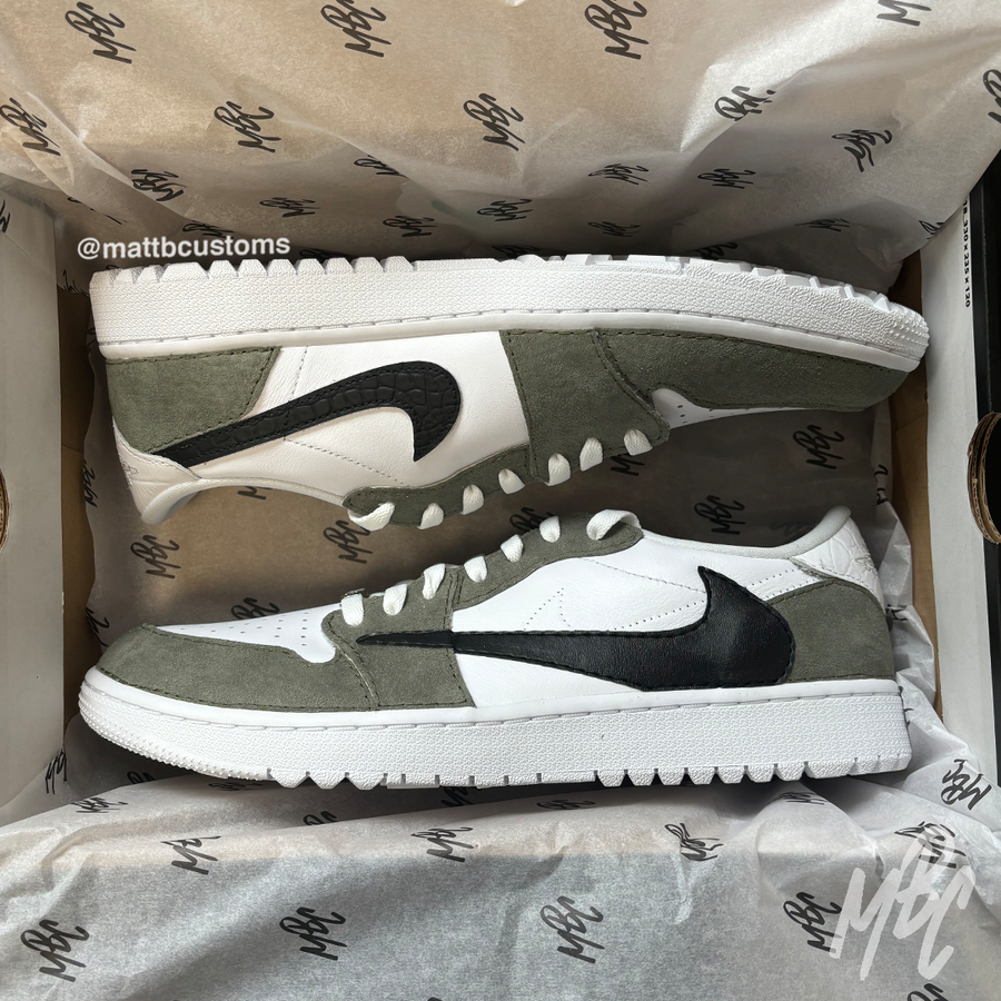 Sage Green Suede OG Reverse Swoosh Jordan 1 Low Golf