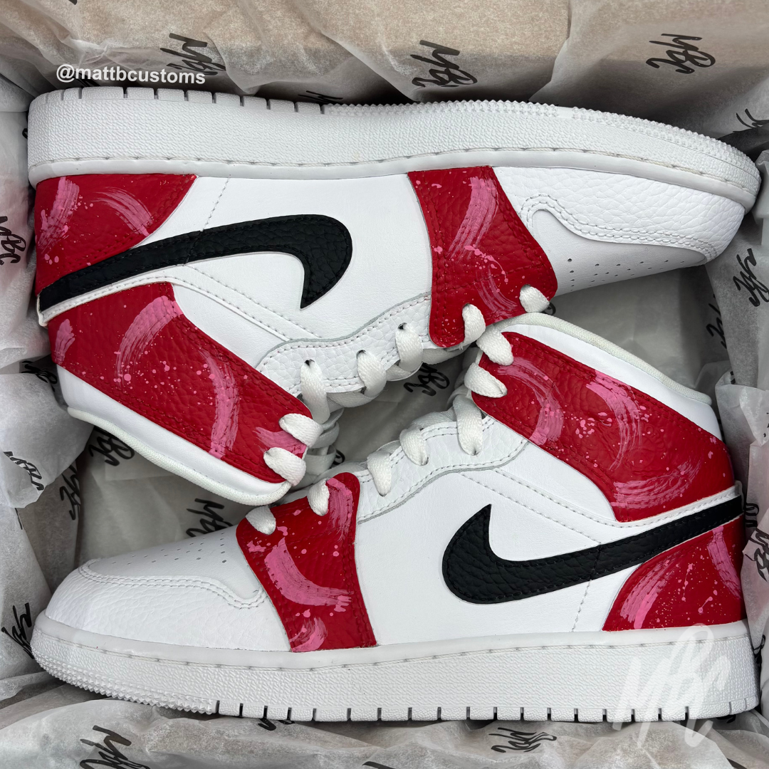 Red Abstract Paint Stripe - Jordan 1 Low Custom - UK4.5