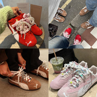 Puma speedcat sneaker with lace charms and pearl bows