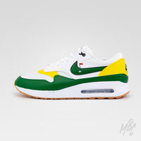 Putting Greens Nike Air Max 1 Golf Custom Sneakers in white, green and yellow