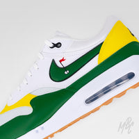Putting Greens Nike Air Max 1 Golf Custom Sneakers in white, green and yellow