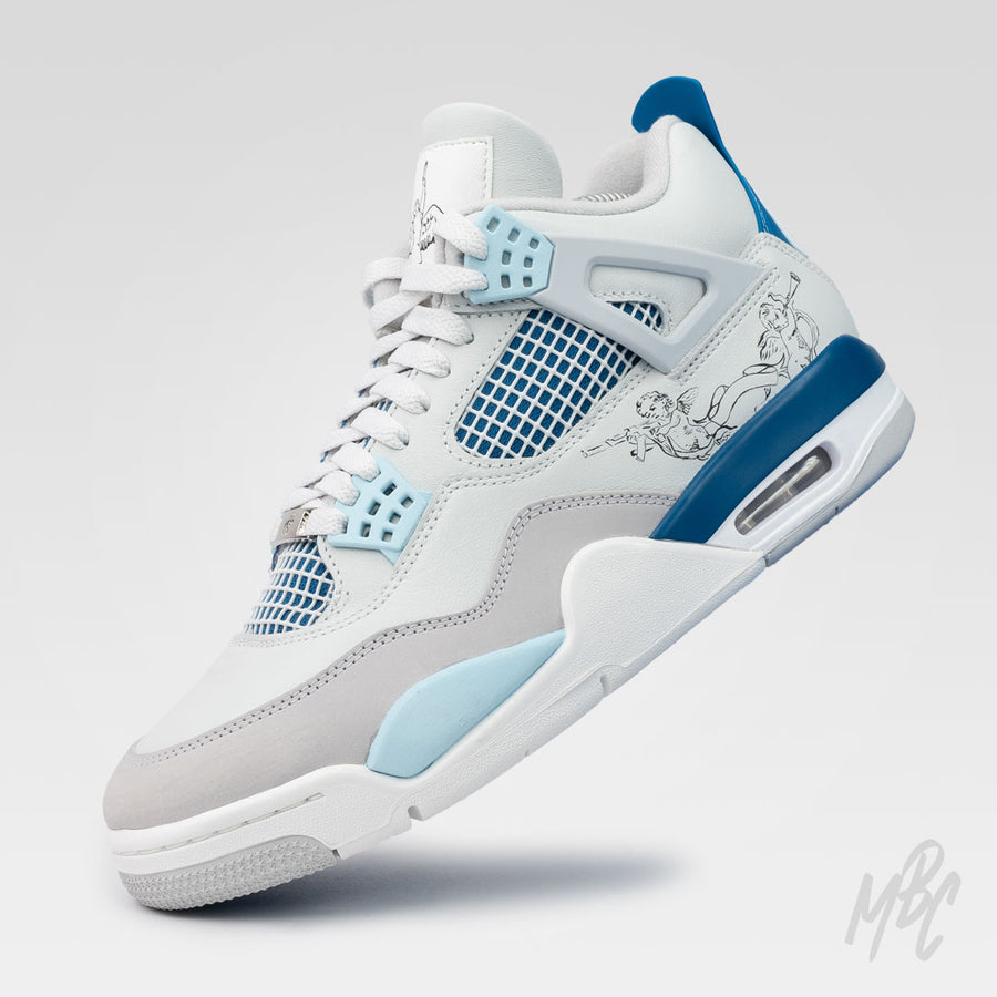 Renaissance Hand Painted Jordan 4 Military Blue Custom Sneakers