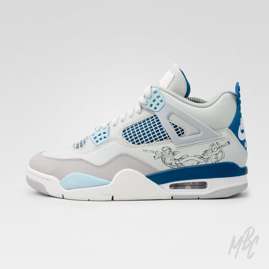 Renaissance Hand Painted Jordan 4 Military Blue Custom Sneakers