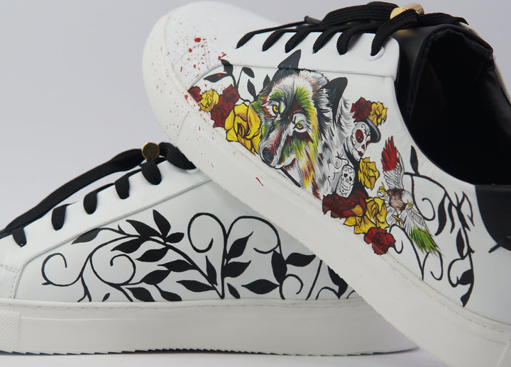 Sony Entertainment custom trainers with artwork made for the release of the Bullet Train film with our design reflecting characteristics of the Bad Bunny character